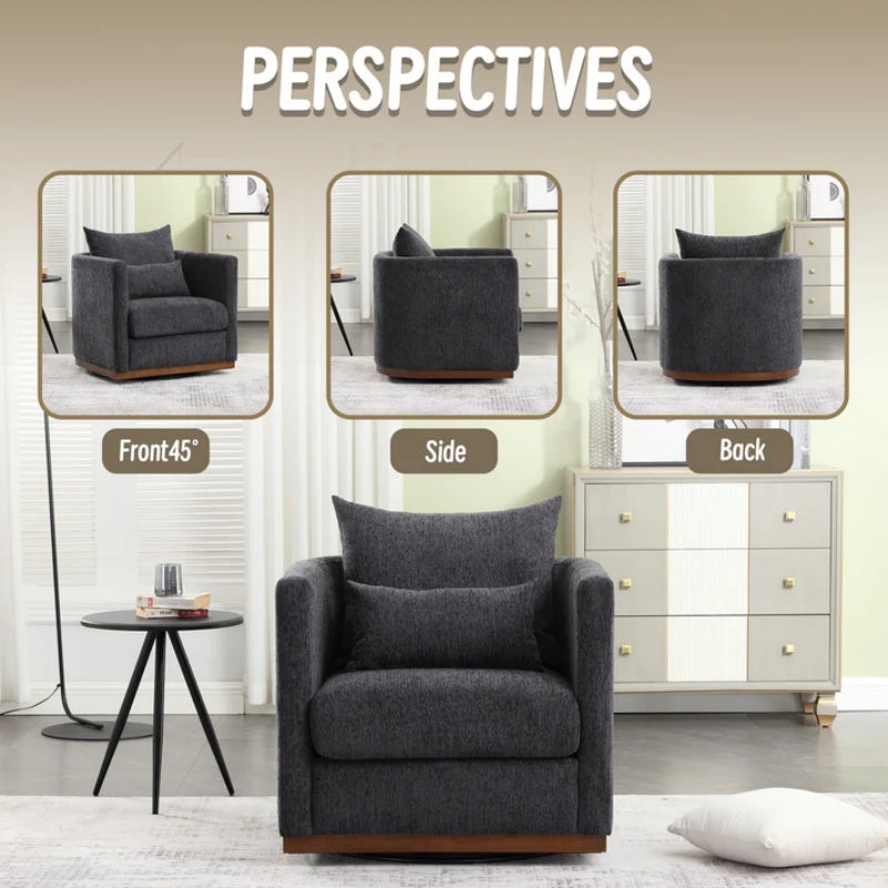 COOLMORE Swivel Barrel Chair, Comfy Round Accent Sofa Chair for Living Room, 360 Degree Swivel Barrel Club Chair, Leisure Arm Chair for Nursery, Hotel, Bedroom, Office, Lounge (Carbon Black Chenille)-海智集-Default-