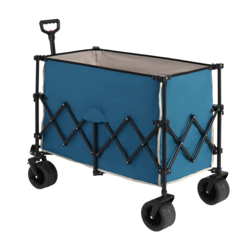 Beach Wagon,Collapsible Wagon 220lbs with Big Wheels Foldable Wagon Carts, Heavy Duty 300L Folding Utility Garden Cart with Big All-Terrain Beach Wheels & Drink Holders. Blue-海智集-Default-