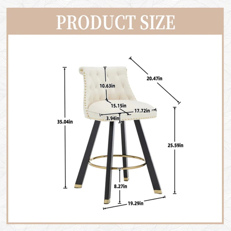COOLMORE Set of 2,Back pull point design, velvet material, 360 degree rotation, back pull loop detachable design, rivet decoration, square foot wooden bar chair-海智集-Default-