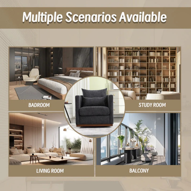 COOLMORE Swivel Barrel Chair, Comfy Round Accent Sofa Chair for Living Room, 360 Degree Swivel Barrel Club Chair, Leisure Arm Chair for Nursery, Hotel, Bedroom, Office, Lounge (Carbon Black Chenille)-海智集-Default-