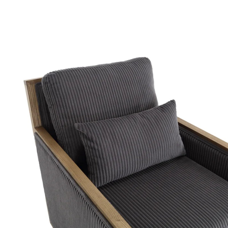 Dark Gray Corduroy Swivel Barrel Chair, Comfy Accent Sofa Chair with 360 Degree Rotation and Hardwood Frame-海智集-Default-