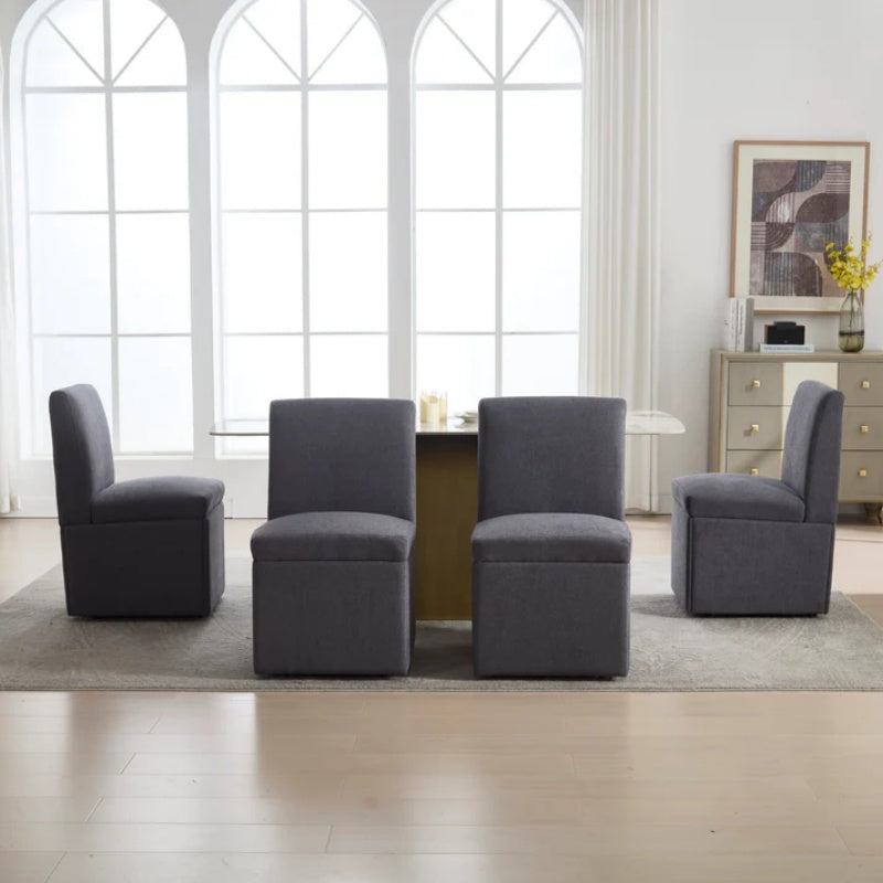 COOLMORE 360 Degree Swivel Upholstered Dining Chairs Set of 2 Swivel Dining Room Chairs Kitchen Chairs Casters & Storage Comfy Modern Rolling Chair for Living Room Fabric Armless Chair-海智集-Default-