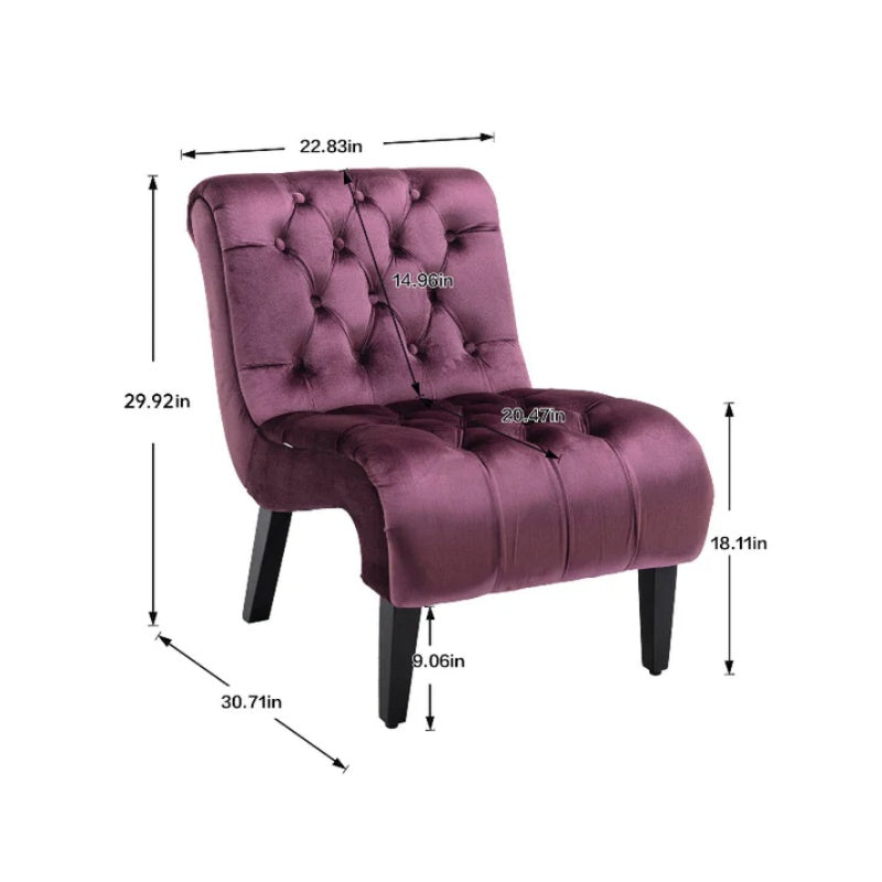 COOLMORE Modern Velvet Armless Accent Living Room Chair / Leisure Chair,Upholstered Fabric Button Comfortable Chair with Wooden Legs for Bedroom, Living Room, Office (Purple Velvet)-海智集-Default-