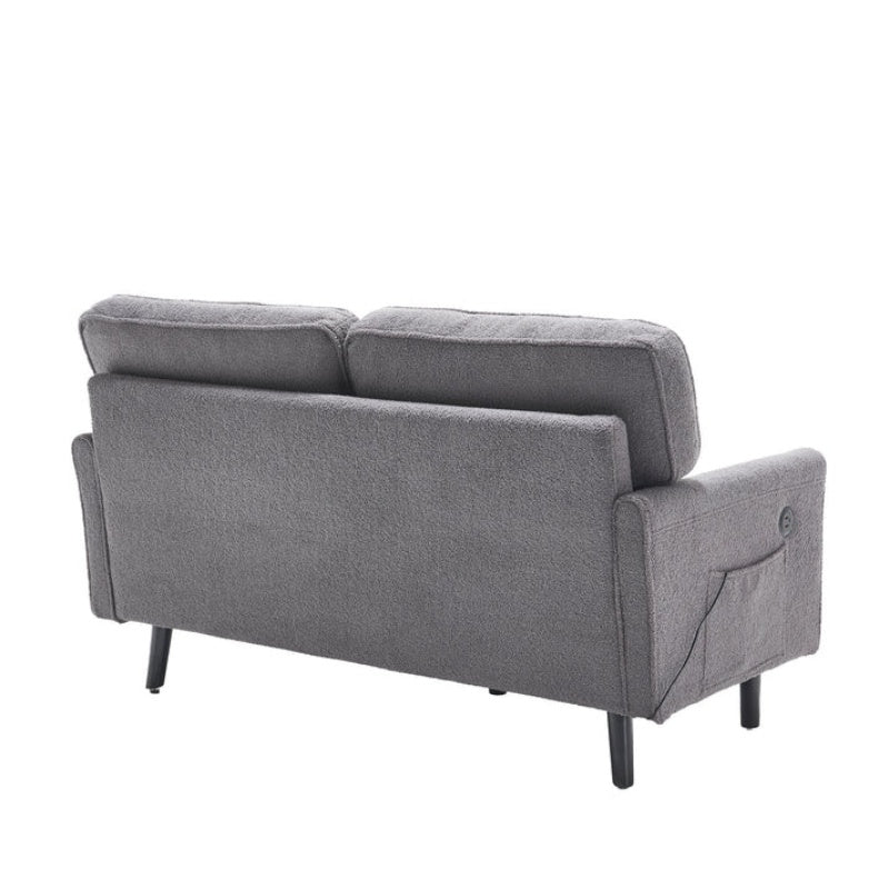 Mid Century Modern Loveseat Sofa, 2 Seater with USB & Removable Pillow Cover, Gray Boucle-海智集-Default-