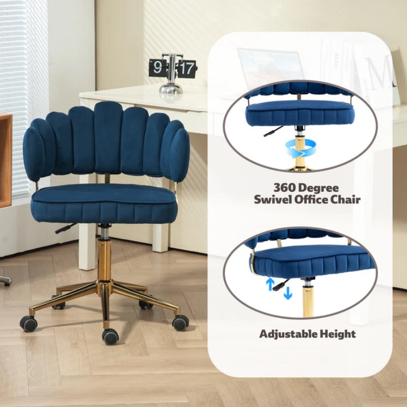 Modern Velvet Home Office Desk Chair with Adjustable Height and Swivel Wheels in Navy-海智集-Default-