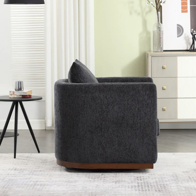 COOLMORE Swivel Barrel Chair, Comfy Round Accent Sofa Chair for Living Room, 360 Degree Swivel Barrel Club Chair, Leisure Arm Chair for Nursery, Hotel, Bedroom, Office, Lounge (Carbon Black Chenille)-海智集-Default-