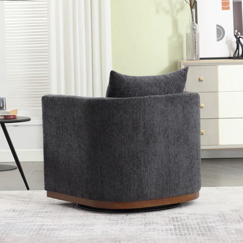 COOLMORE Swivel Barrel Chair, Comfy Round Accent Sofa Chair for Living Room, 360 Degree Swivel Barrel Club Chair, Leisure Arm Chair for Nursery, Hotel, Bedroom, Office, Lounge (Carbon Black Chenille)-海智集-Default-
