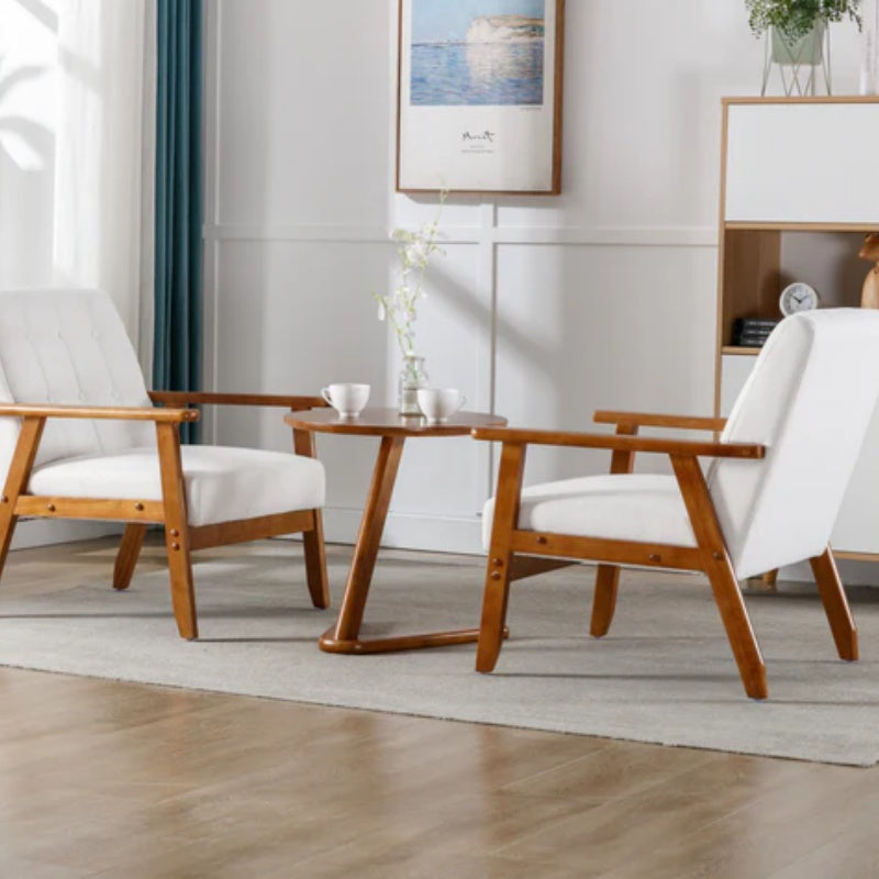 Accent Chairs Set of 2 with Side Table, Mid Century Modern Accent Chair, Wood and Fabric Armchairs Side Chair, Lounge Reading Comfy Arm Chair for Living Room, Bedroom, Office-海智集-Default-