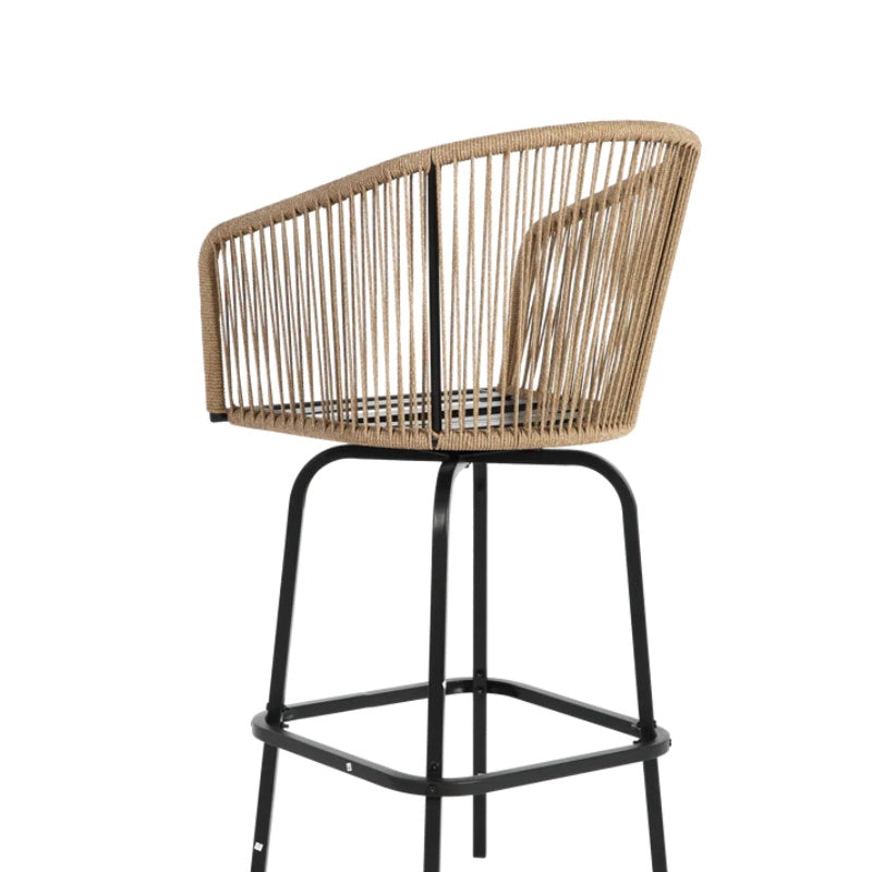 Outdoor Bar Stools Set of 4, 4-Piece Patio Bar Stools with Armrests, All Weather Rattan Bar Chairs with Backrest, Wicker Bar Stools for Backyard, Garden, Pool, Balcony and Deck-Grey-海智集-Default-