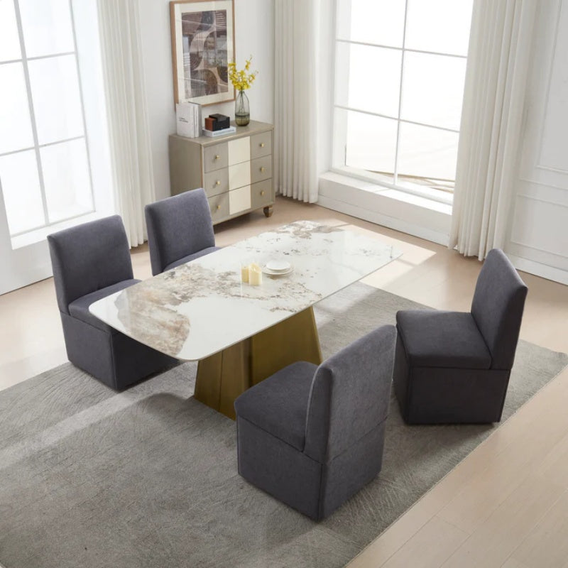 COOLMORE 360 Degree Swivel Upholstered Dining Chairs Set of 2 Swivel Dining Room Chairs Kitchen Chairs Casters & Storage Comfy Modern Rolling Chair for Living Room Fabric Armless Chair-海智集-Default-