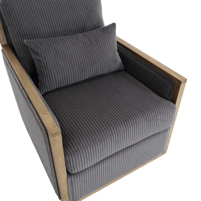 Dark Gray Corduroy Swivel Barrel Chair, Comfy Accent Sofa Chair with 360 Degree Rotation and Hardwood Frame-海智集-Default-