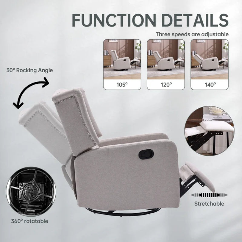 COOLMORE Rocking Recliner Chair,360 Degree Swivel Nursery Rocking Chair,Glider Chair,Modern Small Rocking Swivel Recliner Chair for Bedroom,Living Room Chair Home Theater Seat (Beige)-海智集-Default-