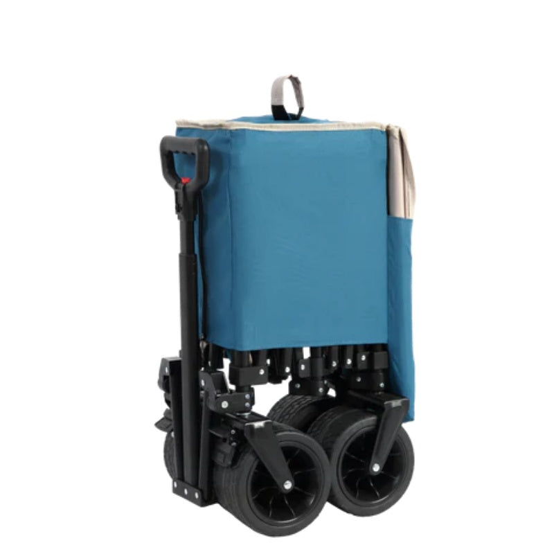 Beach Wagon,Collapsible Wagon 220lbs with Big Wheels Foldable Wagon Carts, Heavy Duty 300L Folding Utility Garden Cart with Big All-Terrain Beach Wheels & Drink Holders. Blue-海智集-Default-
