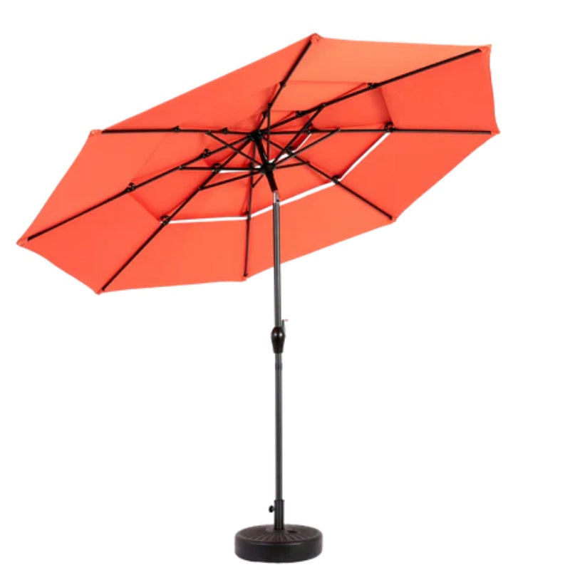 Aluminium 10ft 3 Tier Auto-tilt Umbrella ,Outdoor Patio Umbrella - Market Table Pool Deck Umbrella (Base Not Included) - (orange )-海智集-Default-