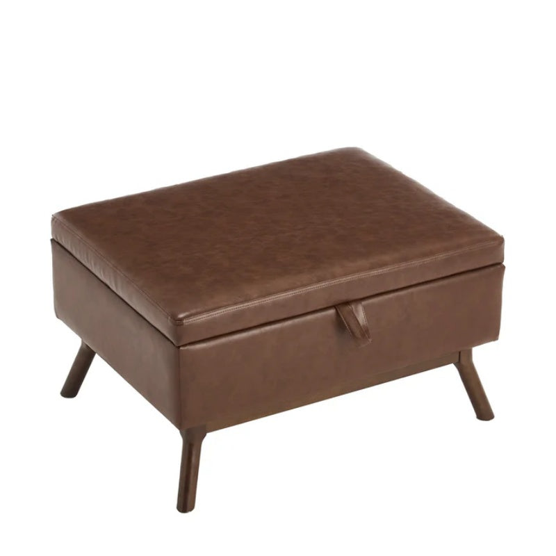 Mid-century modern square coffee table storage bench, assembled, suitable for living room, entryway and family room, used as a coffee table, stirrups, shoe bench-海智集-Default-