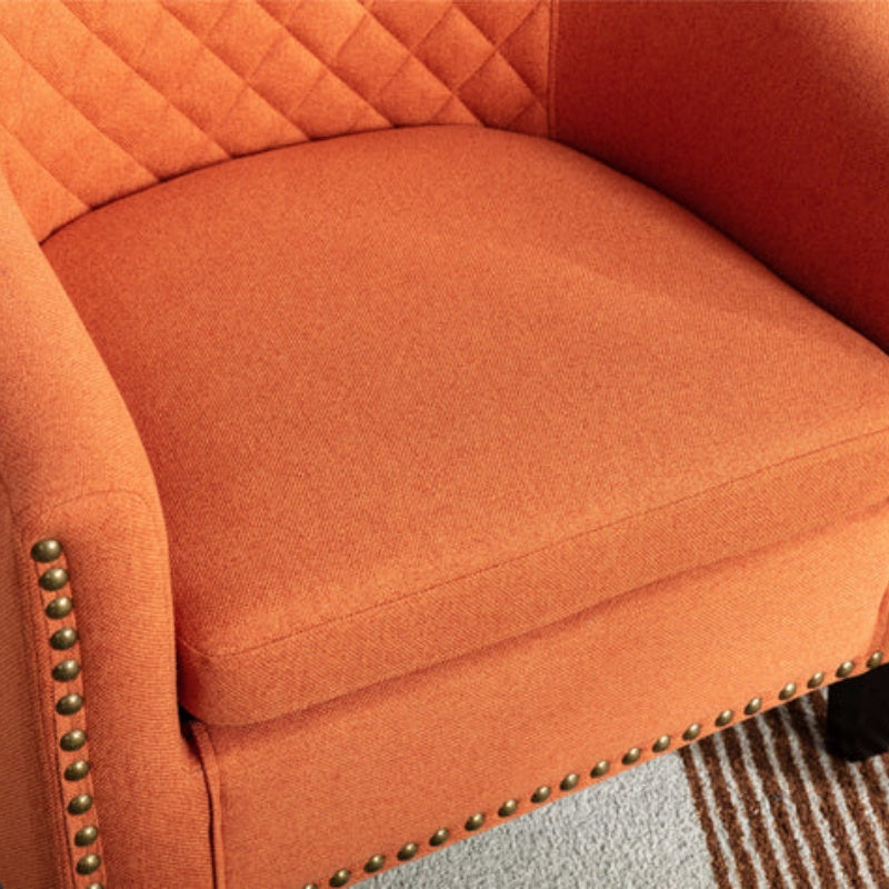 COOLMORE Barrel Chairs with Soft Padded Armrest, Club Chairs with nailheads and solid wood legs for Living Room Bedroom Waiting Room (Orange Linen)-海智集-Default-