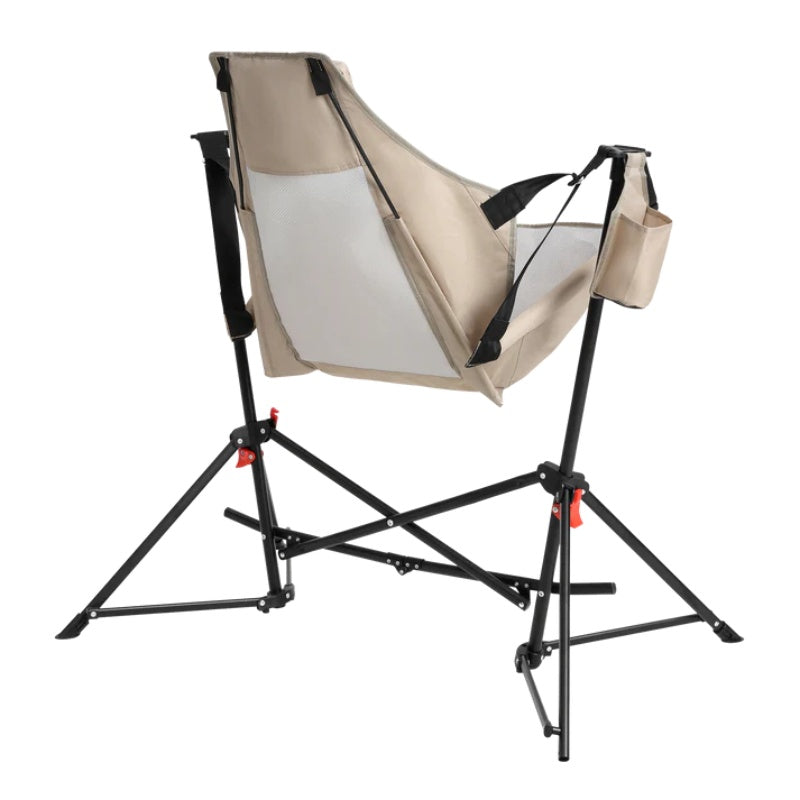 Hammock Camping Chair, Folding Portable Rocking Chair, Aluminum Alloy Adjustable Back Swinging Chair with Pillow Cup Holder, Recliner with Carry Bag for Outdoor Travel Lawn Backyard, Khaki (2pcs)-海智集-Default-