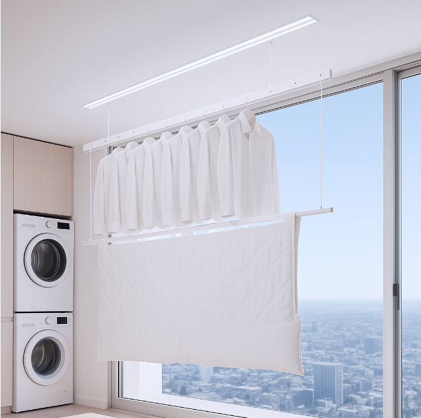 Taitaile Smart Invisible Clothes Drying Rack -H121W-1309X-2XX- Dual Rod (2.1m), 3-Level Height, Wireless/Voice Control, LED Light, Dryer & Plasma Sterilization-海智集-
