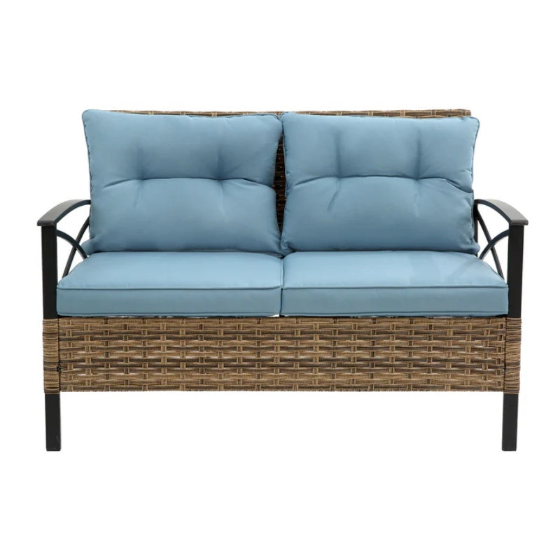 Patio 4 piece sectional low dining conversation sofa set- KD rattan wicker outdoor garden furniture corner sofa set with cushion.-海智集-Default-