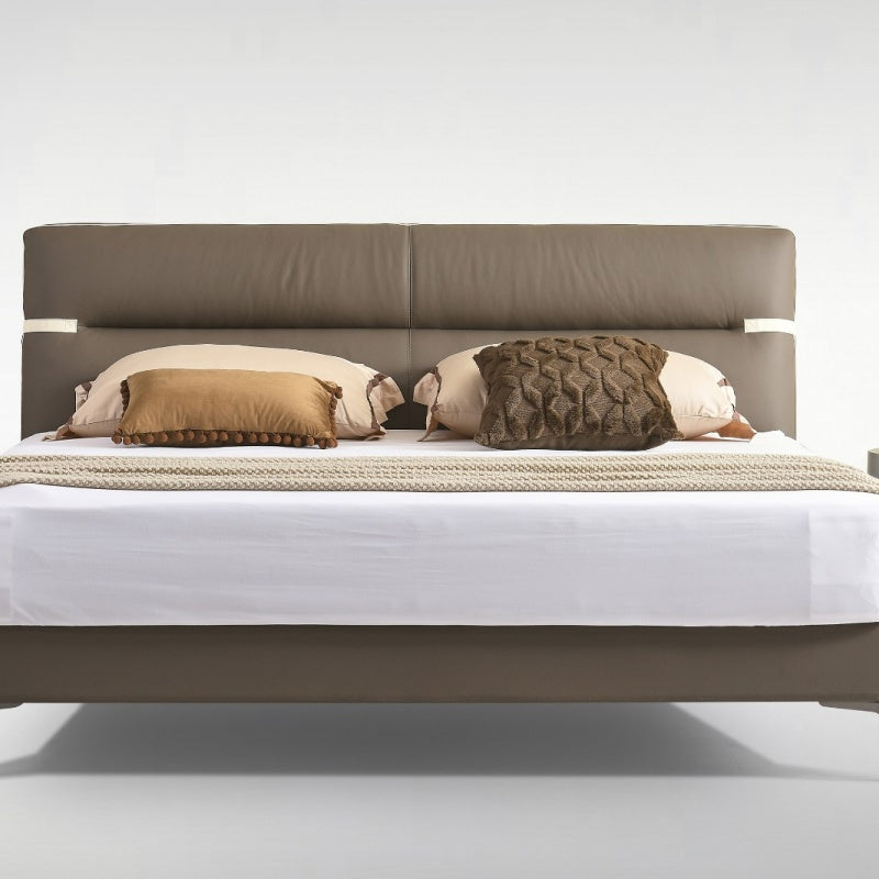 Jin Xuan Series Genuine Leather Bed, Modern and simple Italian light Luxury High-end solid Wood Soft Package XF-05 # (Including bed board but excluding bedside table)-海智集-