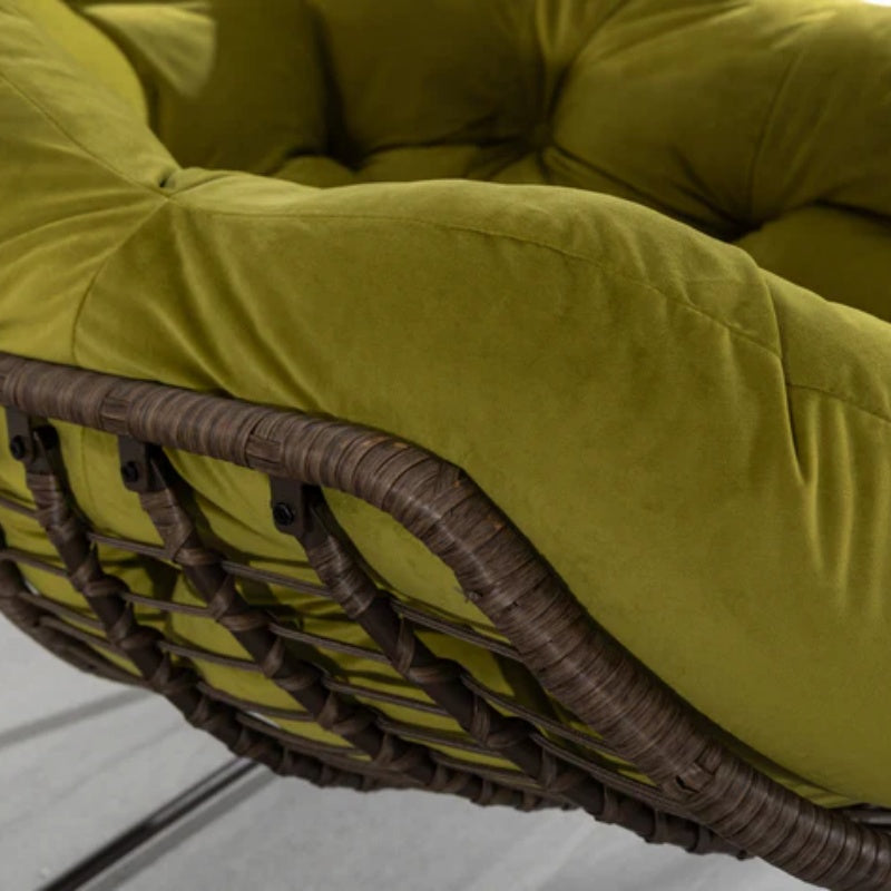 Outdoor Rattan Rocking Chair,Padded Cushion Rocker Recliner Chair Outdoor for Front Porch, Living Room, Patio, Garden, Olive Green-海智集-Default-