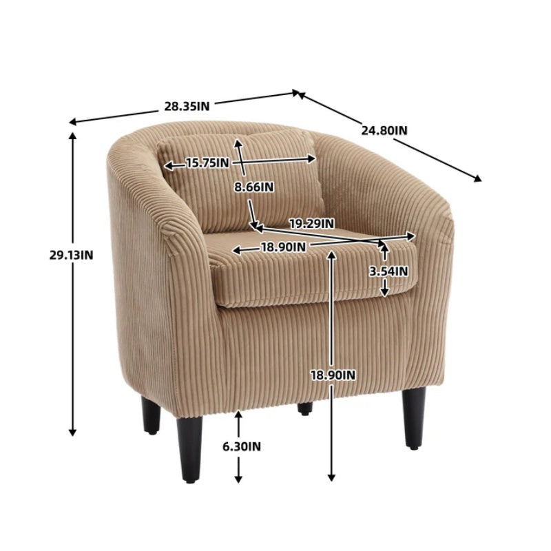 COOLMORE Living Room Accent Barrel Chair, Century Modern Style Decorative Chair, Armchair for Living Room with Thick Cushions and Pillows, Comfy Single Sofa Chair, Chair with Wooden Legs,Camel-海智集-Default-