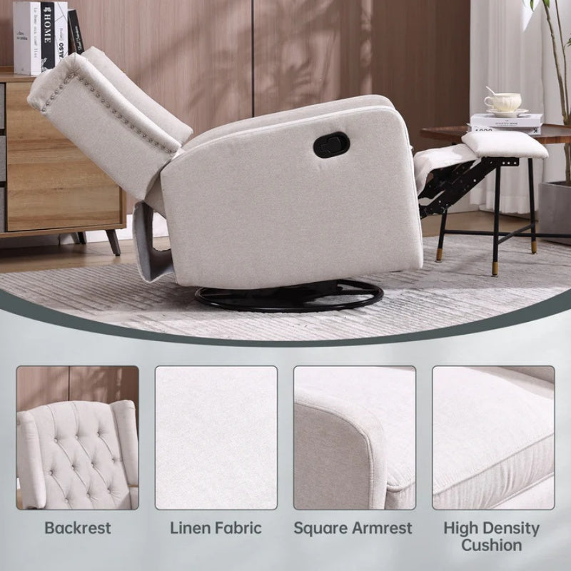 COOLMORE Rocking Recliner Chair,360 Degree Swivel Nursery Rocking Chair,Glider Chair,Modern Small Rocking Swivel Recliner Chair for Bedroom,Living Room Chair Home Theater Seat (Beige)-海智集-Default-