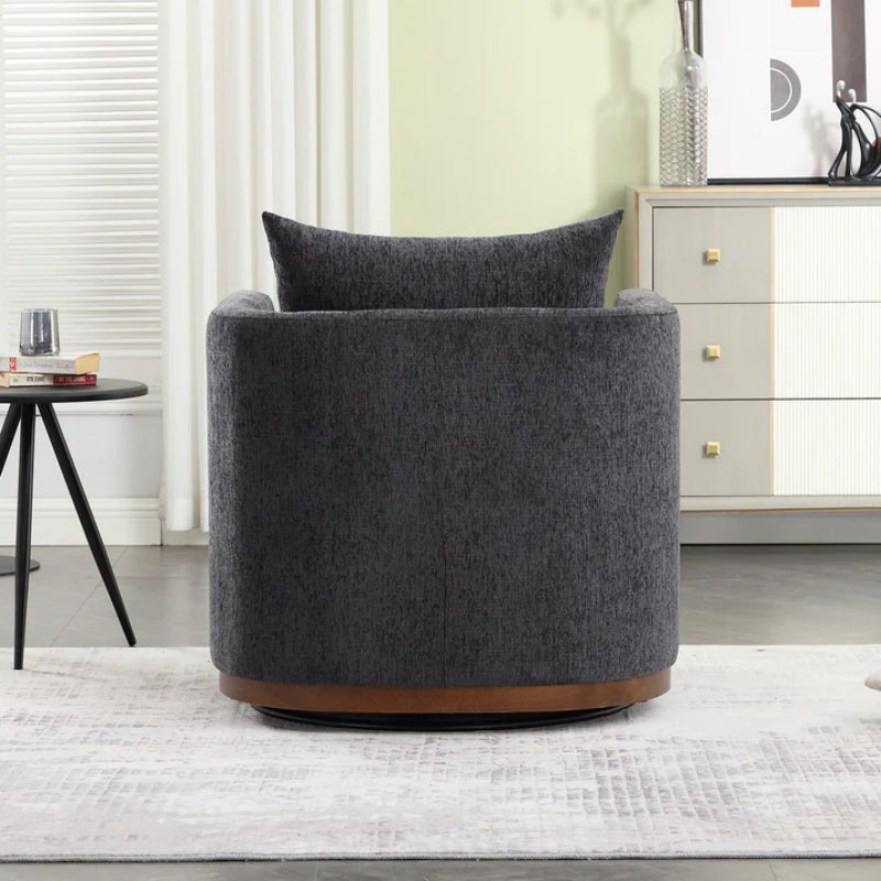 COOLMORE Swivel Barrel Chair, Comfy Round Accent Sofa Chair for Living Room, 360 Degree Swivel Barrel Club Chair, Leisure Arm Chair for Nursery, Hotel, Bedroom, Office, Lounge (Carbon Black Chenille)-海智集-Default-