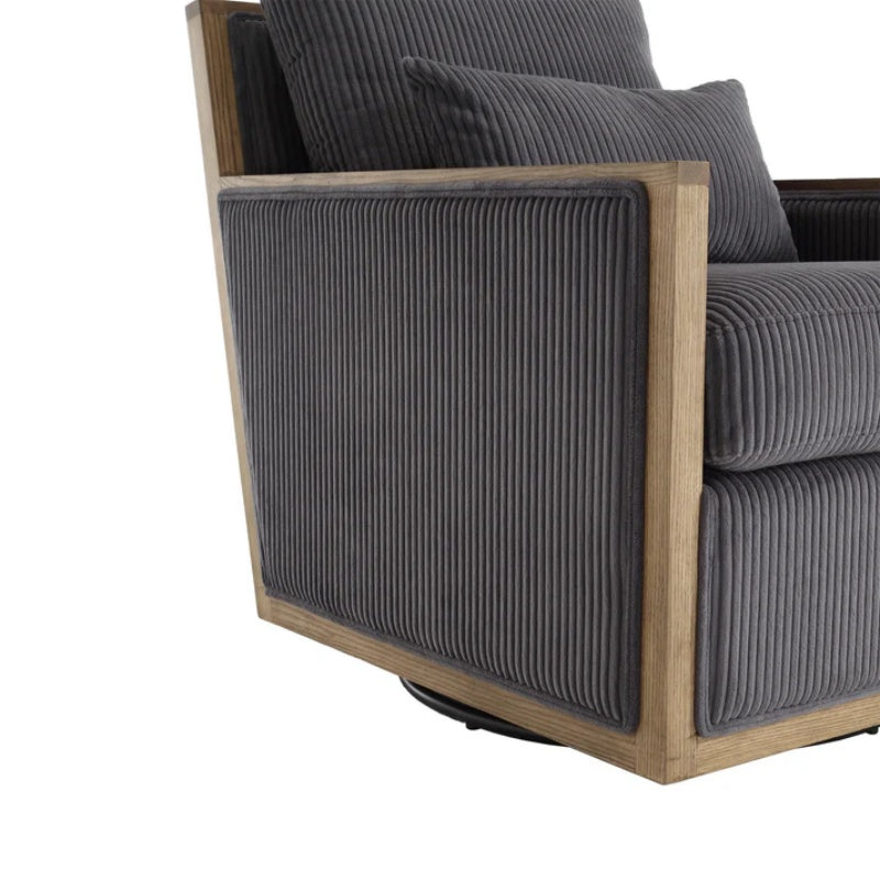 Dark Gray Corduroy Swivel Barrel Chair, Comfy Accent Sofa Chair with 360 Degree Rotation and Hardwood Frame-海智集-Default-
