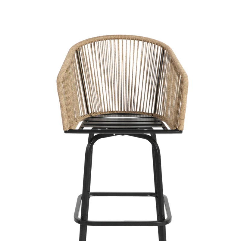 Outdoor Bar Stools Set of 4, 4-Piece Patio Bar Stools with Armrests, All Weather Rattan Bar Chairs with Backrest, Wicker Bar Stools for Backyard, Garden, Pool, Balcony and Deck-Grey-海智集-Default-