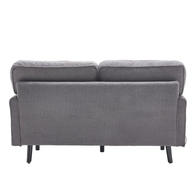 Mid Century Modern Loveseat Sofa, 2 Seater with USB & Removable Pillow Cover, Gray Boucle-海智集-Default-