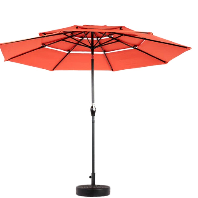 Aluminium 10ft 3 Tier Auto-tilt Umbrella ,Outdoor Patio Umbrella - Market Table Pool Deck Umbrella (Base Not Included) - (orange )-海智集-Default-