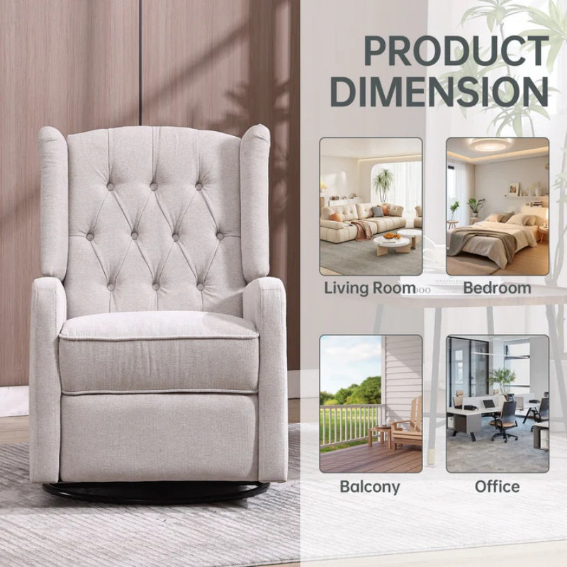 COOLMORE Rocking Recliner Chair,360 Degree Swivel Nursery Rocking Chair,Glider Chair,Modern Small Rocking Swivel Recliner Chair for Bedroom,Living Room Chair Home Theater Seat (Beige)-海智集-Default-