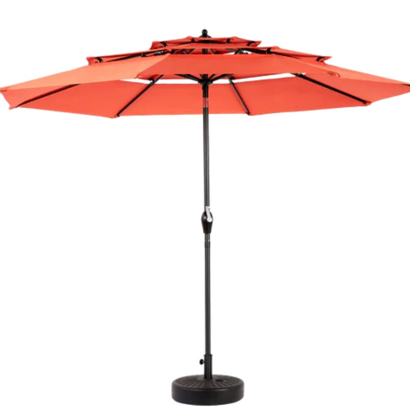 Aluminium 10ft 3 Tier Auto-tilt Umbrella ,Outdoor Patio Umbrella - Market Table Pool Deck Umbrella (Base Not Included) - (orange )-海智集-Default-