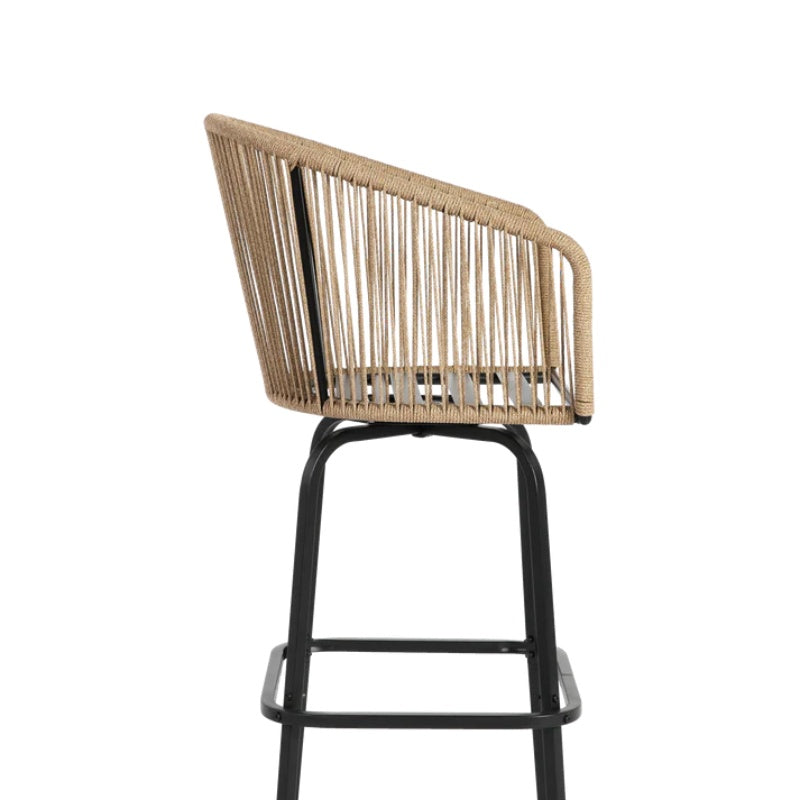 Outdoor Bar Stools Set of 4, 4-Piece Patio Bar Stools with Armrests, All Weather Rattan Bar Chairs with Backrest, Wicker Bar Stools for Backyard, Garden, Pool, Balcony and Deck-Grey-海智集-Default-