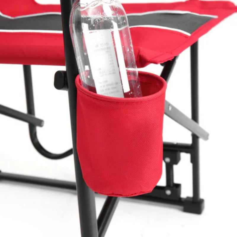 Outdoor Freestyle Rocker Camping Chair Portable Folding Rocking Chair with Solid, Durable Armrests, Drink Holder & Comfortable Backrest -Red-海智集-Default-