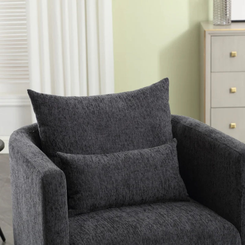 COOLMORE Swivel Barrel Chair, Comfy Round Accent Sofa Chair for Living Room, 360 Degree Swivel Barrel Club Chair, Leisure Arm Chair for Nursery, Hotel, Bedroom, Office, Lounge (Carbon Black Chenille)-海智集-Default-