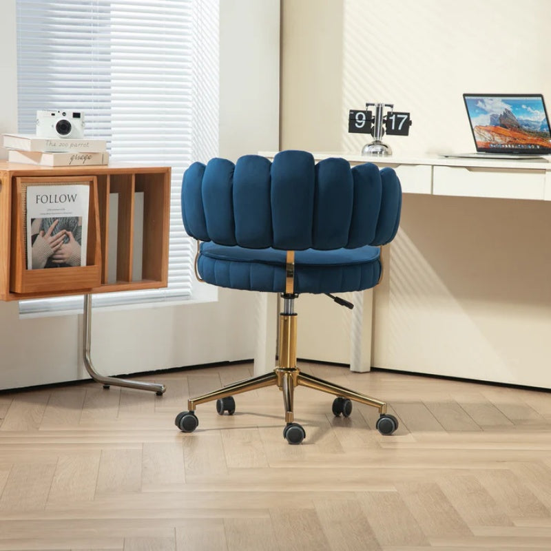 Modern Velvet Home Office Desk Chair with Adjustable Height and Swivel Wheels in Navy-海智集-Default-