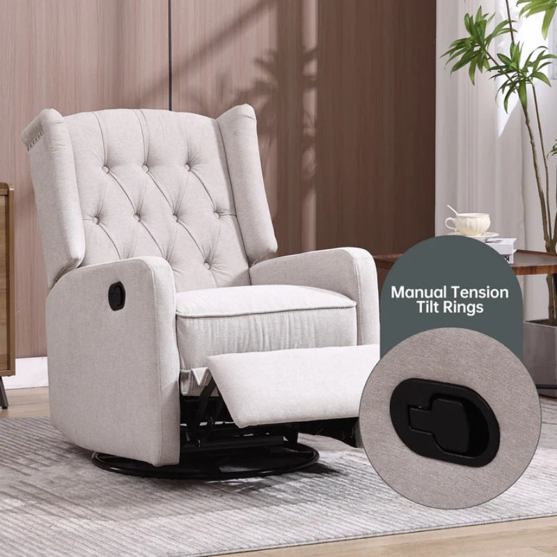 COOLMORE Rocking Recliner Chair,360 Degree Swivel Nursery Rocking Chair,Glider Chair,Modern Small Rocking Swivel Recliner Chair for Bedroom,Living Room Chair Home Theater Seat (Beige)-海智集-Default-