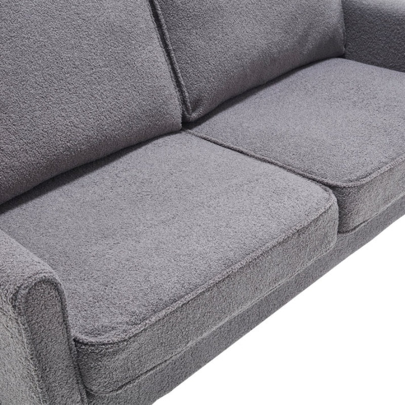 Mid Century Modern Loveseat Sofa, 2 Seater with USB & Removable Pillow Cover, Gray Boucle-海智集-Default-