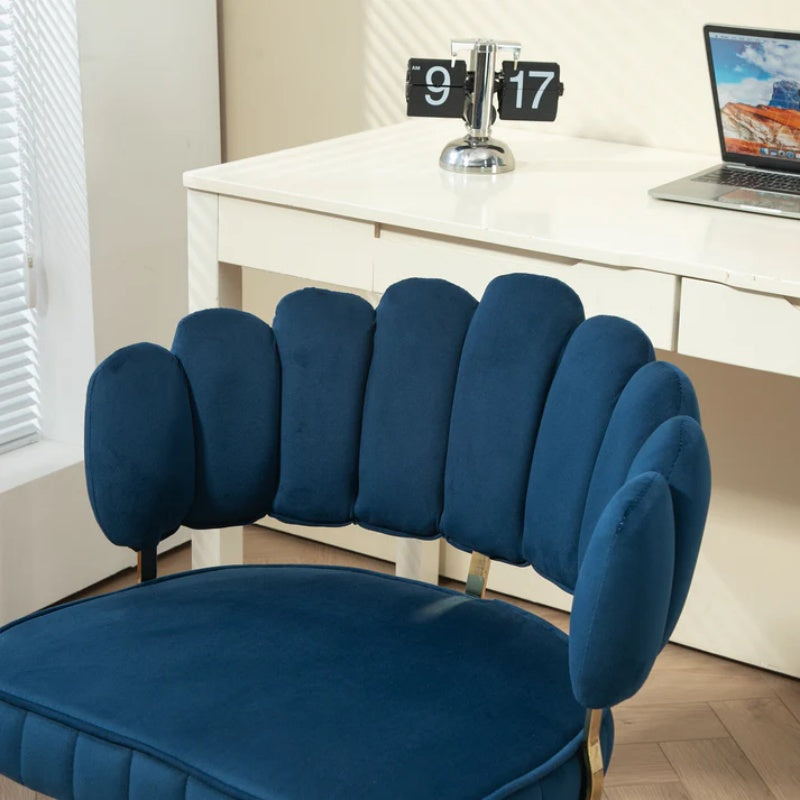 Modern Velvet Home Office Desk Chair with Adjustable Height and Swivel Wheels in Navy-海智集-Default-