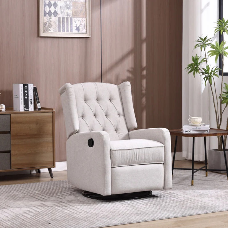 COOLMORE Rocking Recliner Chair,360 Degree Swivel Nursery Rocking Chair,Glider Chair,Modern Small Rocking Swivel Recliner Chair for Bedroom,Living Room Chair Home Theater Seat (Beige)-海智集-Default-