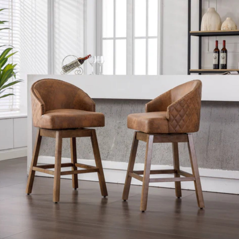 COOLMORE Bar Stools Set of 2 Counter Height Chairs with Footrest for Kitchen, Dining Room And 360 Degree Swivel-海智集-Default-