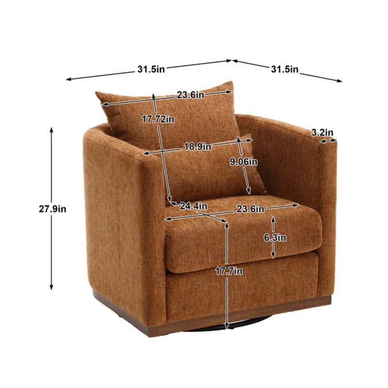 COOLMORE Swivel Barrel Chair, Comfy Round Accent Sofa Chair for Living Room, 360 Degree Swivel Barrel Club Chair, Leisure Arm Chair for Nursery, Hotel, Bedroom, Office, Lounge (Brown Chenille)-海智集-Default-