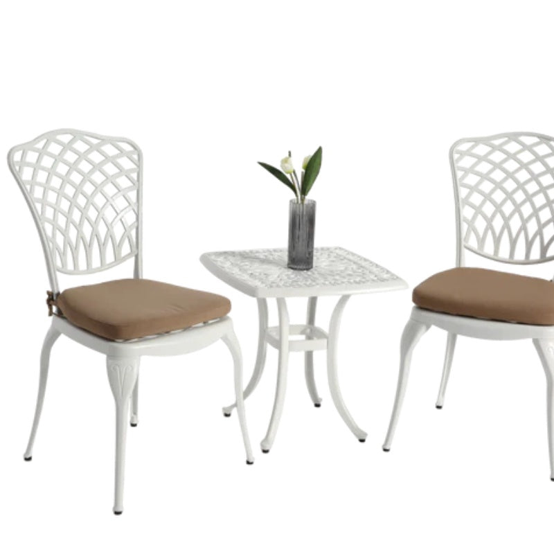 Bistro Set 3 Piece Rustproof Cast Aluminum Patio Furniture Sets 2 Chairs and 1 Round Table Outdoor, Garden, Patio, Balcony, with cushion white-海智集-Default-