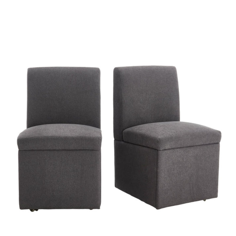 COOLMORE 360 Degree Swivel Upholstered Dining Chairs Set of 2 Swivel Dining Room Chairs Kitchen Chairs Casters & Storage Comfy Modern Rolling Chair for Living Room Fabric Armless Chair-海智集-Default-