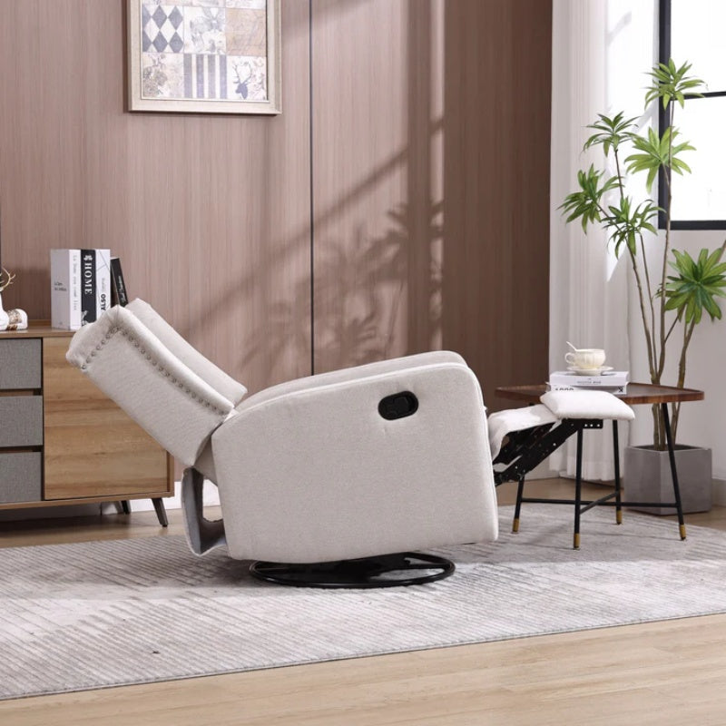COOLMORE Rocking Recliner Chair,360 Degree Swivel Nursery Rocking Chair,Glider Chair,Modern Small Rocking Swivel Recliner Chair for Bedroom,Living Room Chair Home Theater Seat (Beige)-海智集-Default-