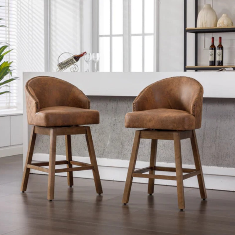 COOLMORE Bar Stools Set of 2 Counter Height Chairs with Footrest for Kitchen, Dining Room And 360 Degree Swivel-海智集-Default-