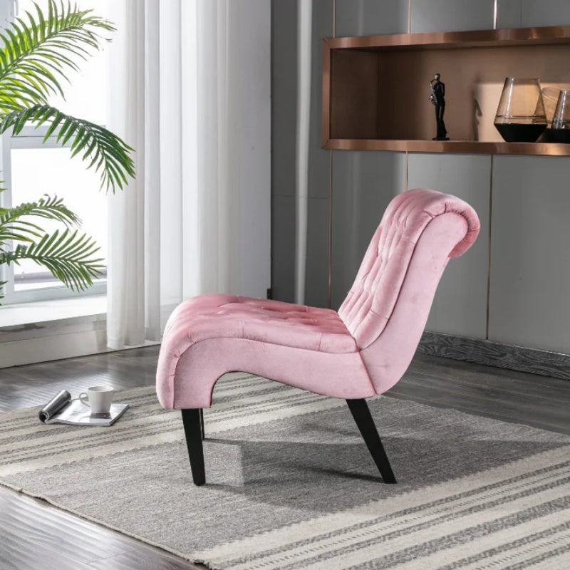COOLMORE Modern Velvet Armless Accent Living Room Chair / Leisure Chair,Upholstered Fabric Button Comfortable Chair with Wooden Legs for Bedroom, Living Room, Office (Pink Velvet)-海智集-Default-