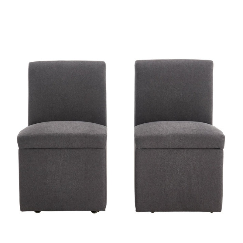 COOLMORE 360 Degree Swivel Upholstered Dining Chairs Set of 2 Swivel Dining Room Chairs Kitchen Chairs Casters & Storage Comfy Modern Rolling Chair for Living Room Fabric Armless Chair-海智集-Default-